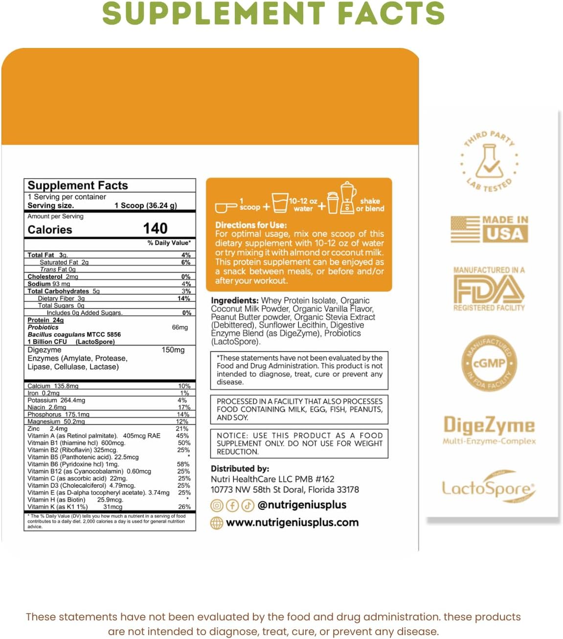 Nutrigenius+ Protein Source – 24g de Aislado de Proteína de Suero por Ración – Sabor Mantequilla de Cacahuete