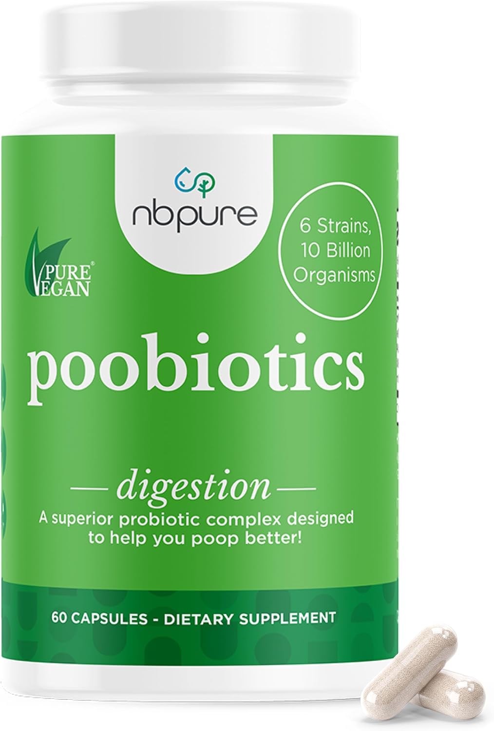 nbpure Poobiotics, Probióticos Veganos con Prebióticos – Apoyo Digestivo