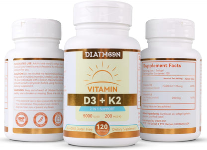 DIATMOON Vitamina D3 K2 5000 UI + 200 mcg MK-7, 120 Cápsulas Blandas – Image 8