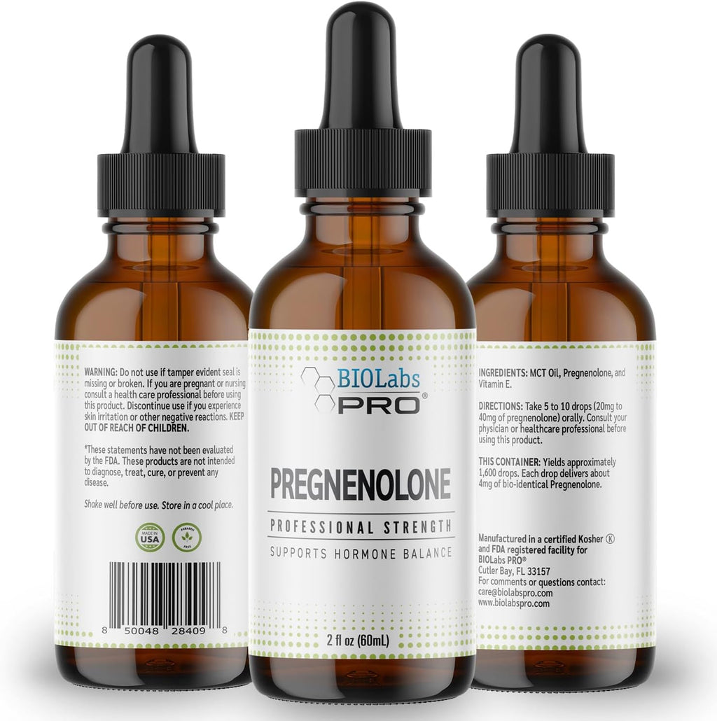 BIOLABS PRO Pregnenolona, Aceite Natural Bioidéntico de Pregnenolona, Ayuda a Mantener el Equilibrio Hormonal, 60ml - Suministro para 6 Meses