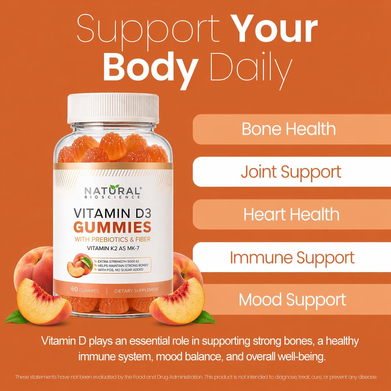 Gominolas de Vitamina D3 y K2 Sin Azúcar - 5000 UI D3 + 80 mcg K2 MK7 - Natural BioScience
