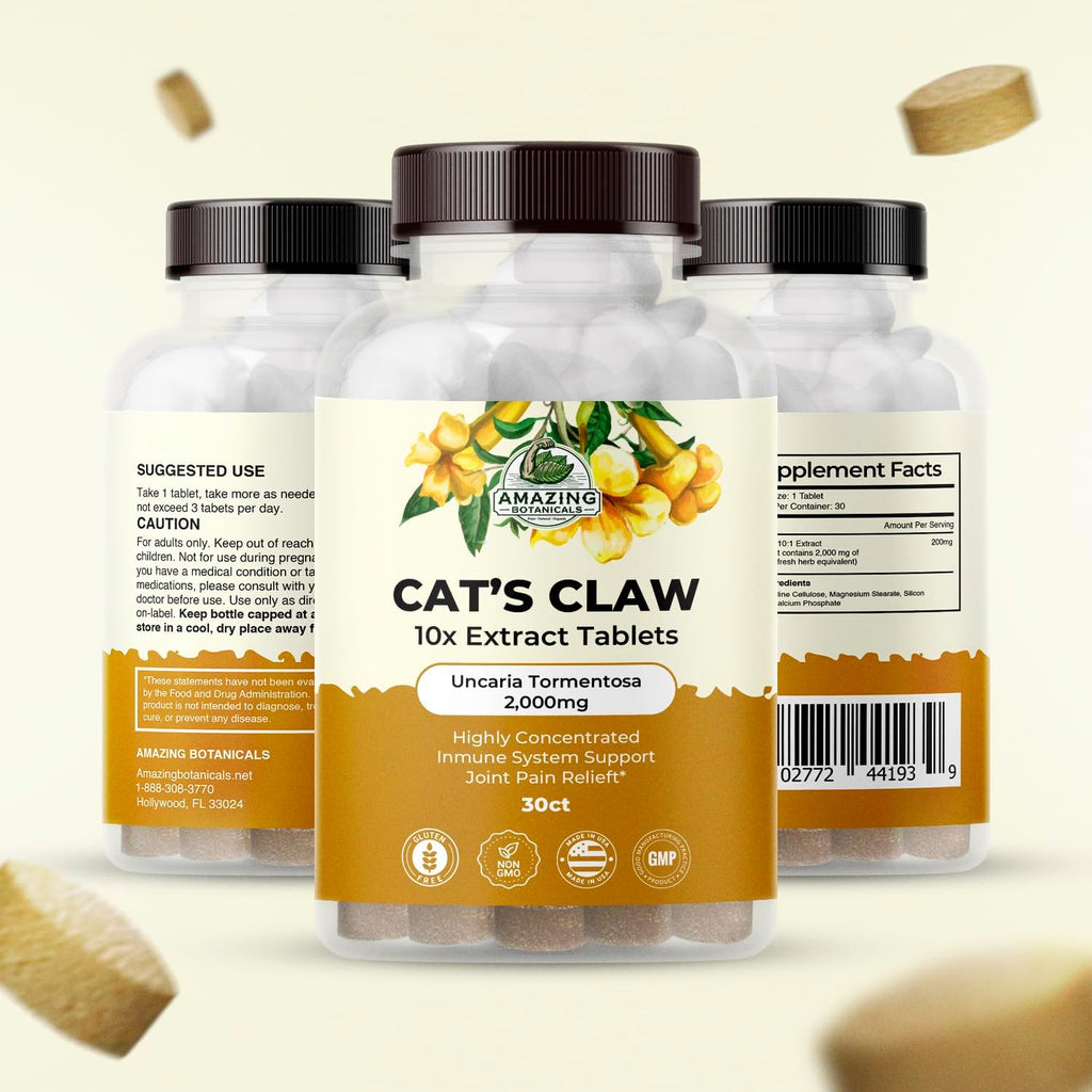 Amazing Botanicals Uña de Gato Orgánica - Extracto 10x 2000mg, 30 Comprimidos