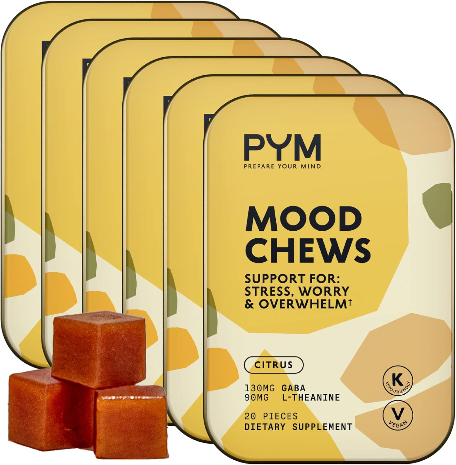 PYM Berry Mood Chews – Gominolas de Apoyo para el Estrés y Ánimo, 20 unidades | 130 mg de GABA y 90 mg de L-Teanina