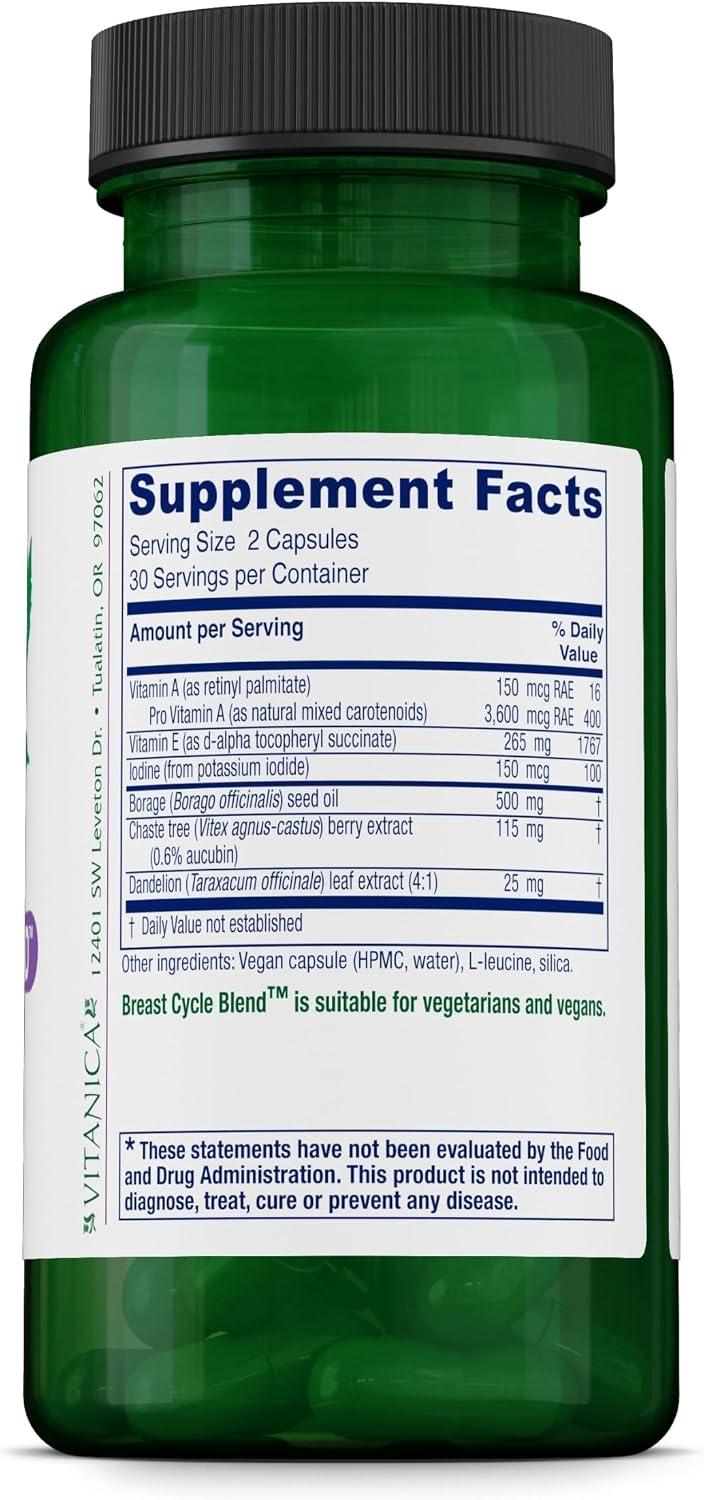 Vitanica Breast Cycle Blend - Suplemento para el Ciclo Femenino - 60 Cápsulas