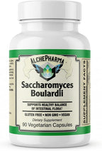 AlchePharma Saccharomyces Boulardii - Probiótico con 5B UFC y FOS Prebiótico