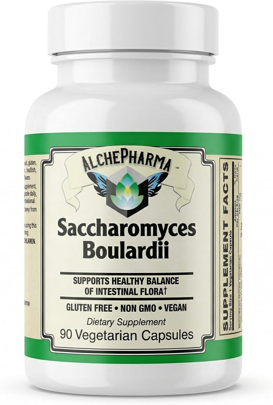 AlchePharma Saccharomyces Boulardii - Probiótico con 5B UFC y FOS Prebiótico