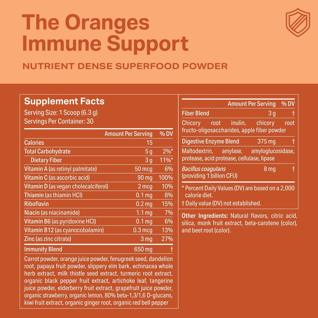 Proper, The Oranges Immune Support Supplement - Mezcla de bebida sabor naranja mandarina con saúco, vitamina C, zinc y probióticos