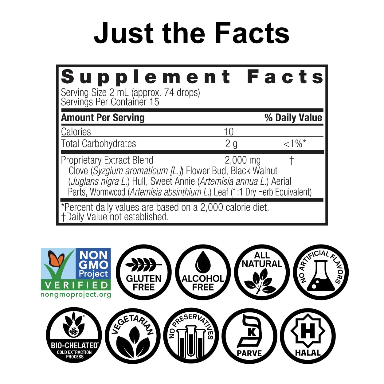 Nature's Answer Black Walnut and Wormwood Complex - Extracto Líquido Super Concentrado 2000 mg - Vegano, Sin Gluten, Sin Alcohol - 1 Fl Oz (Pack de 2)