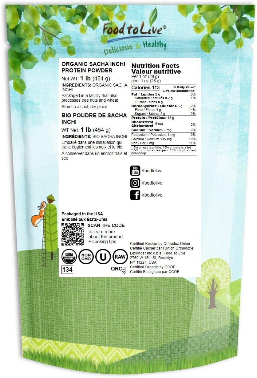 Polvo de Sacha Inchi Orgánico - Food to Live, 1 Libra (454g)