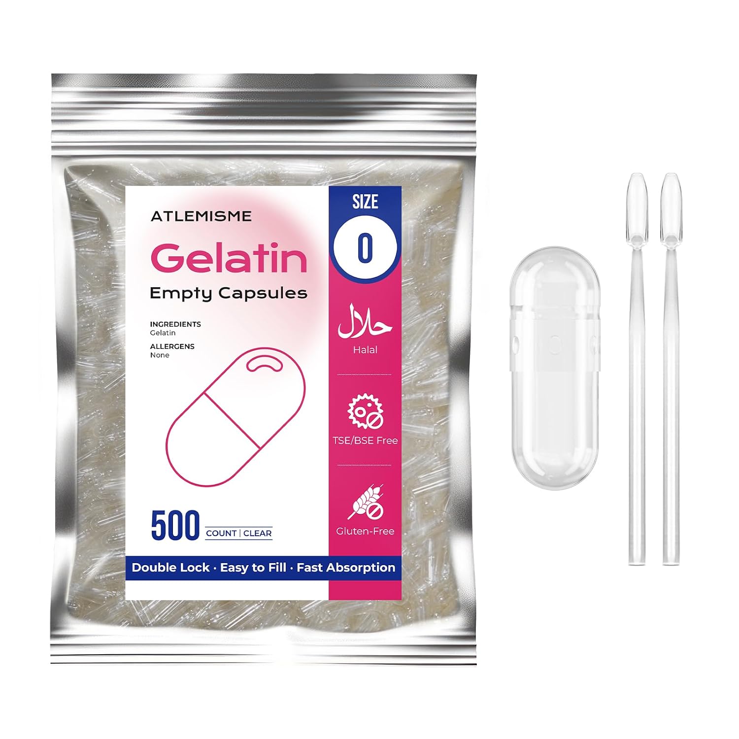 Cápsulas de gelatina vacías Tamaño 0 - Transparentes - 1000 uds - Kosher y Halal