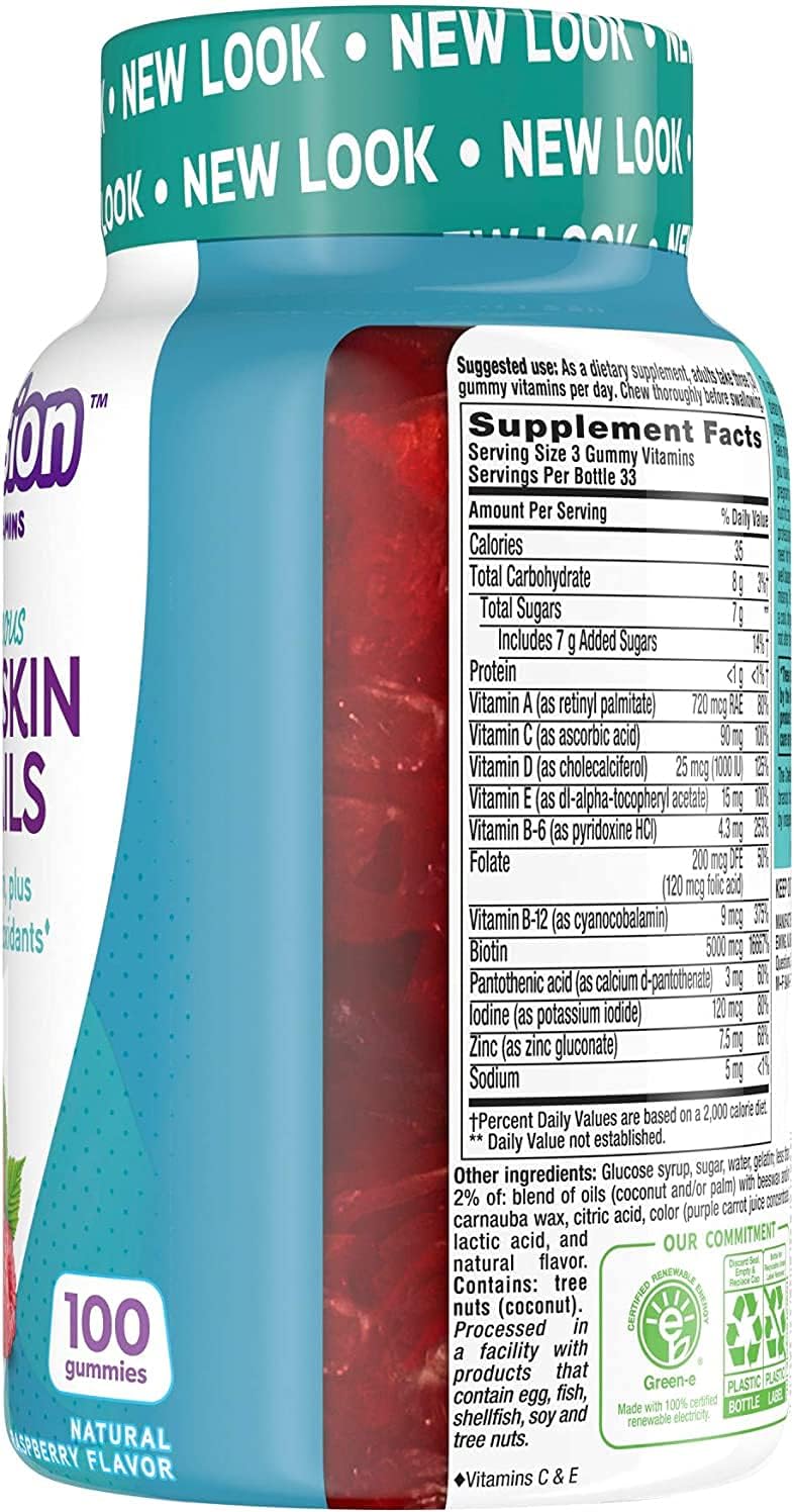 Vitafusion Gorgeous Hair, Skin & Nails Multivitamínico, Frambuesa 100 Gomitas (Paquete de 2)
