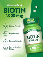 Nature's Truth Biotina 1000 mcg | 120 Comprimidos | Vegano, Sin Gluten, No-GMO