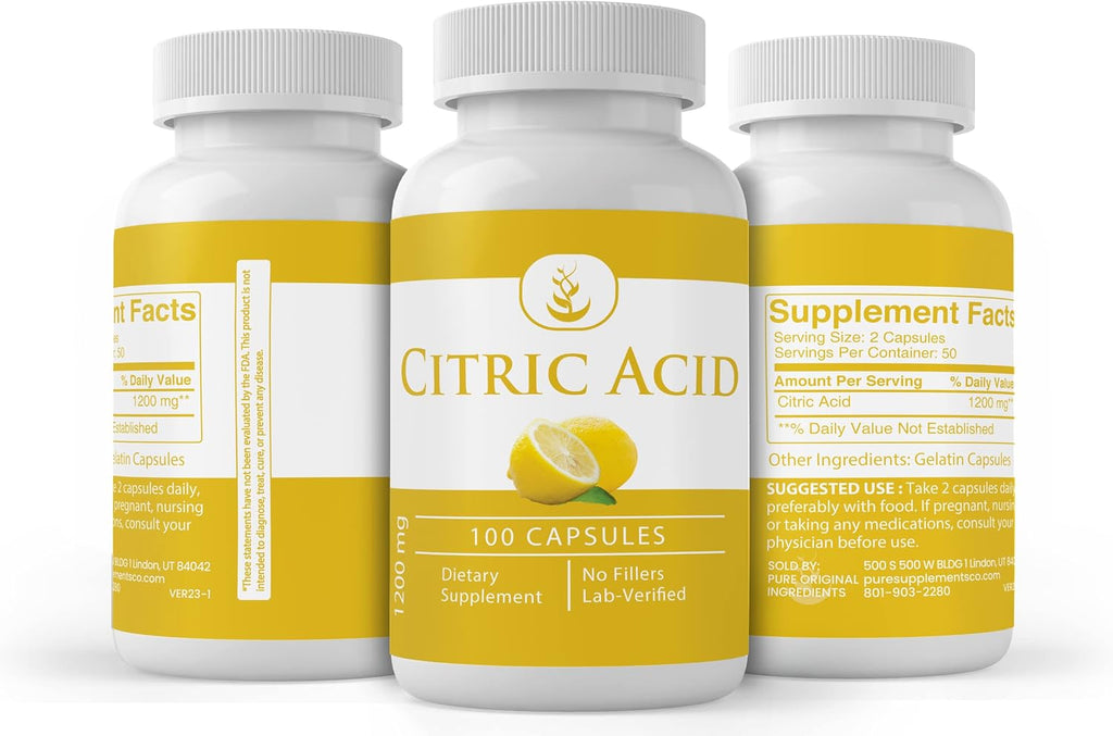 Pure Original Ingredients Ácido Cítrico, 100 Cápsulas - Sin Aditivos