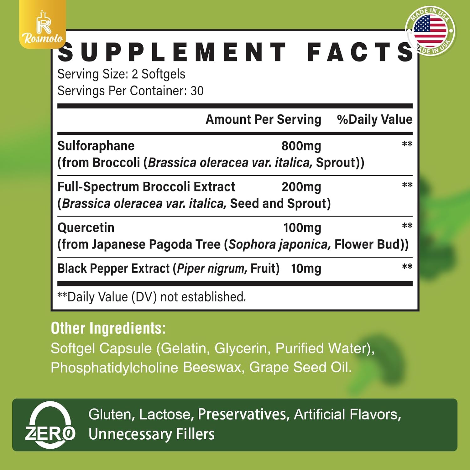 Rosmolo Sulforafano Liposomal 800 mg con Sistema Dual-Delivery y Extracto Integral de Brócoli - 180 Cápsulas Blandas
