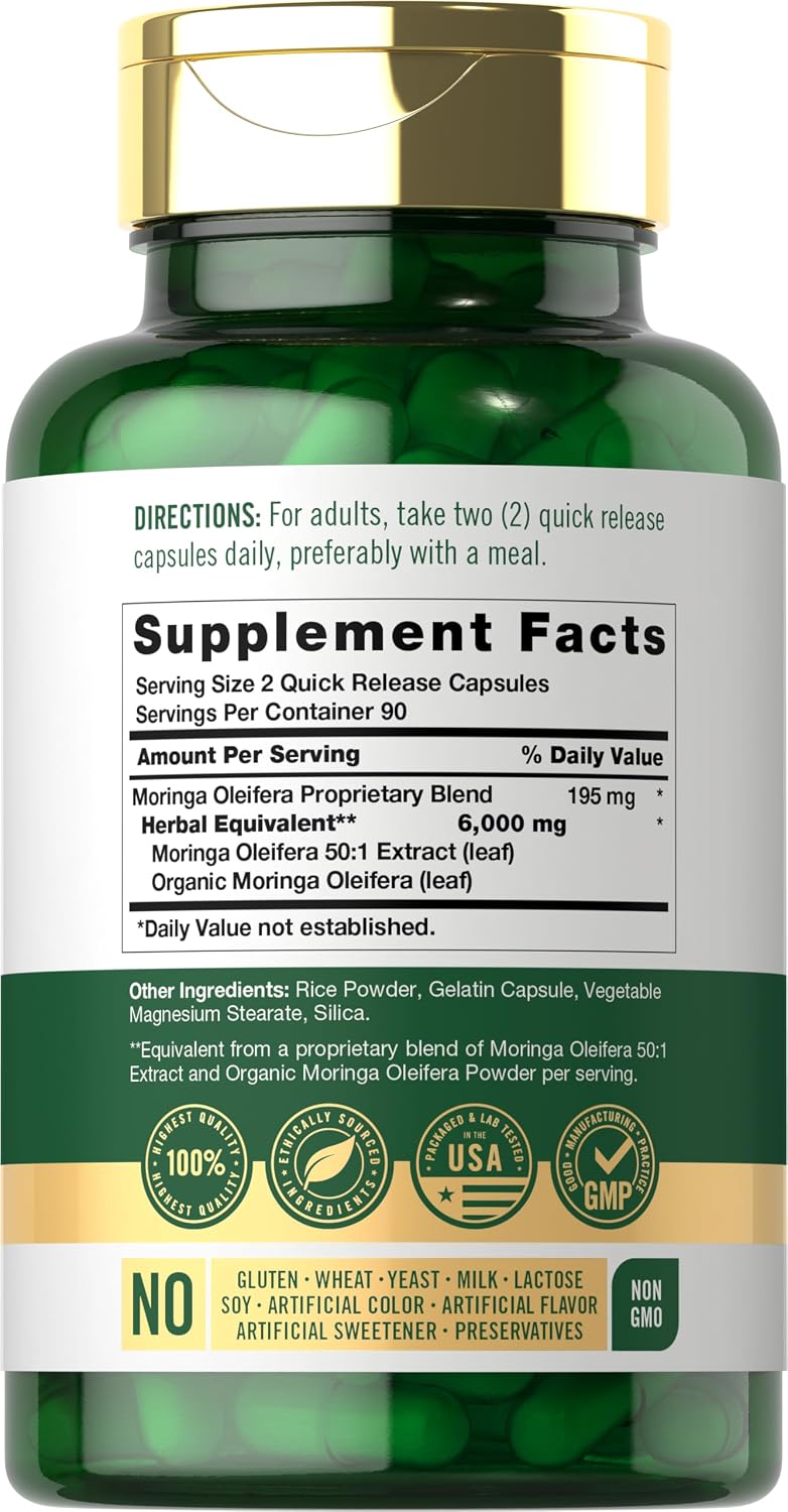 Carlyle Moringa Oleifera - 180 Cápsulas - Superalimento Verde