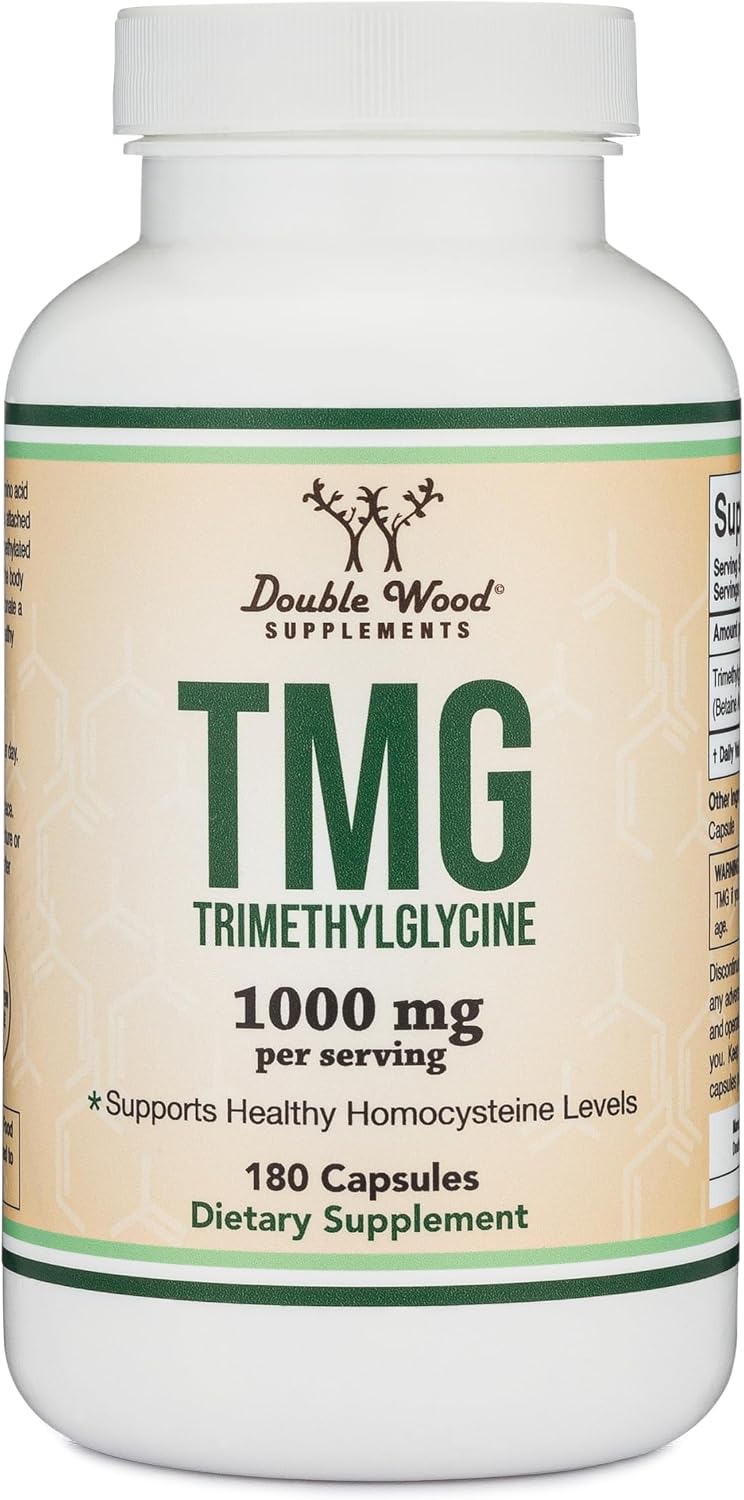 Double Wood Supplements TMG Trimethylglycina - 99%+ Pureza - 1000mg, 180 Cápsulas