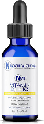 Nanoceutical Solutions Nano Vitamin D3+K2 Líquido | 5000 UI + 100 mcg K2 | Absorción Rápida | 30 ml