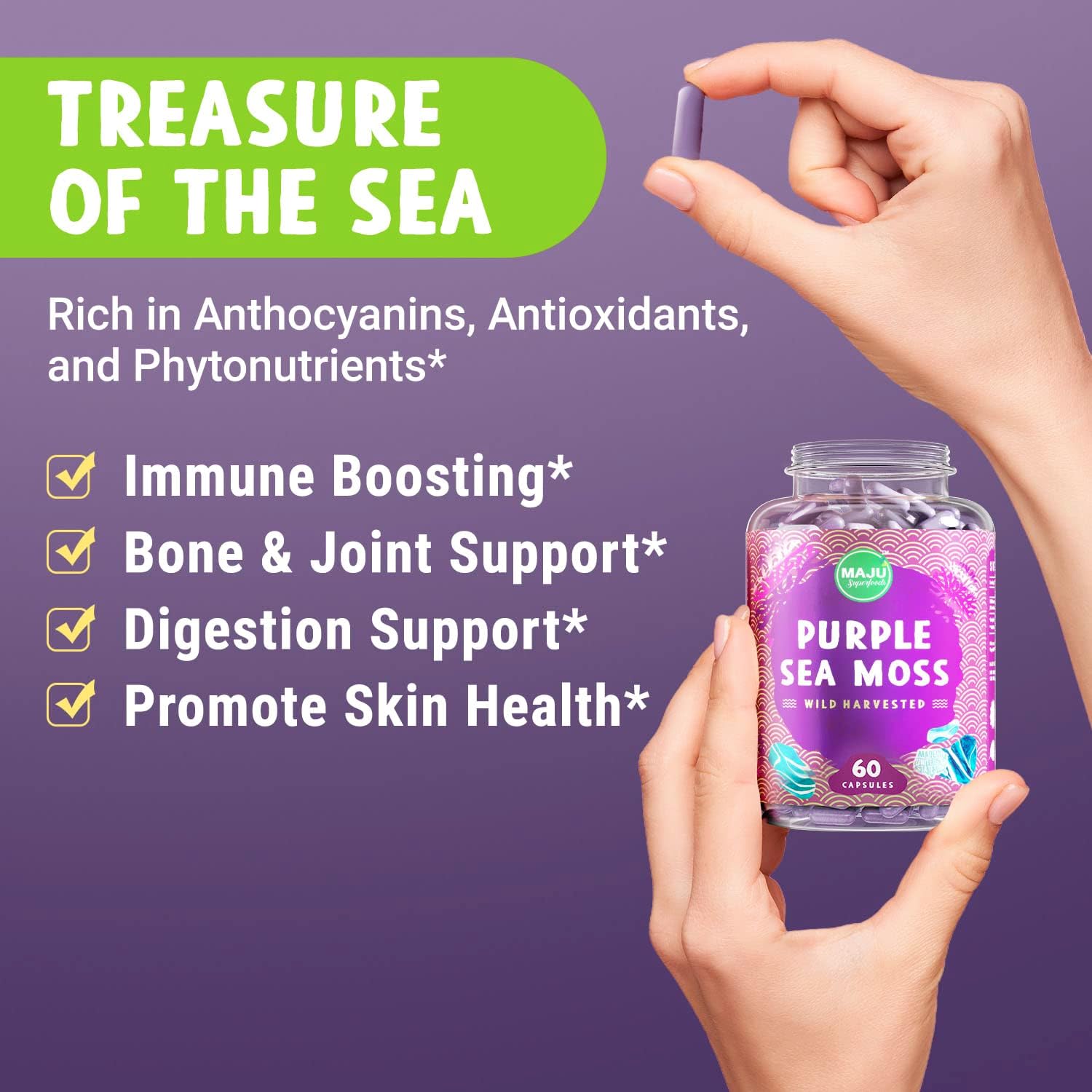 MAJU's Powerful Purple Sea Moss Capsules (60 ct) - Musgo Marino Púrpura Extra Fuerte