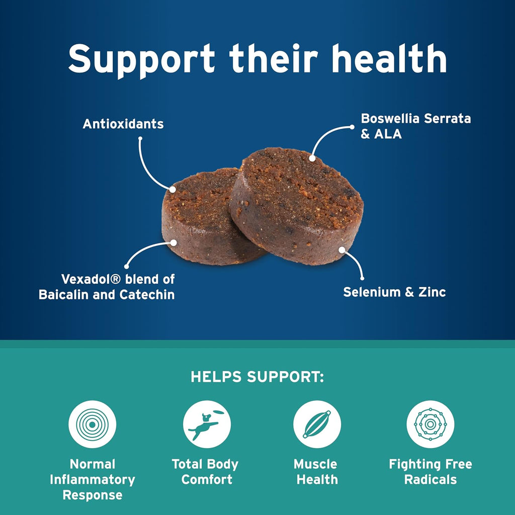 Pet Protect Suplemento Body Comfort+ para Perros, Formulado por Veterinarios con Alenza, Apoya la Respuesta Inflamatoria Normal, Snacks Blandos Sabor a Pollo (120 Unidades)