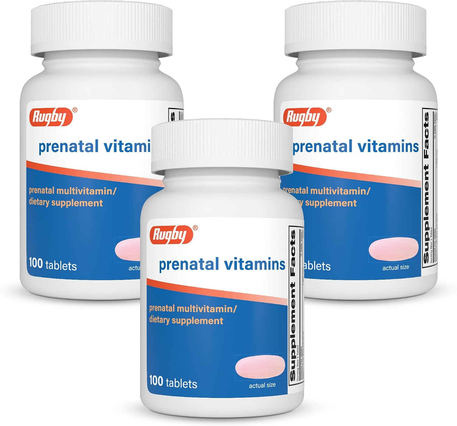 Rugby Prenatal Vitamins - Suplemento Multivitamínico y Mineral - 100 Tabletas (Pack de 3)