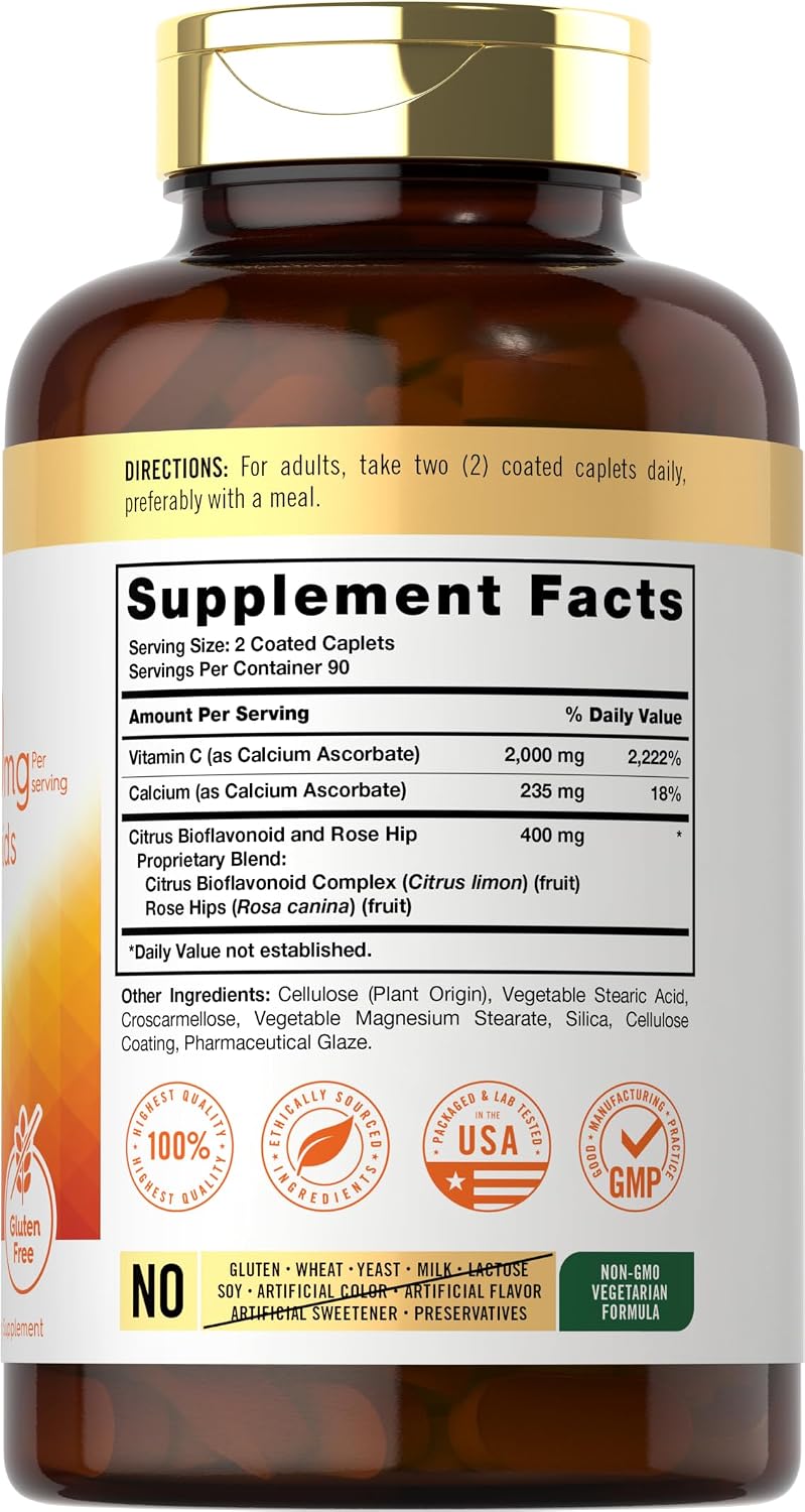 Carlyle Vitamina C Tamponada 2000 mg con Bioflavonoides y Escaramujo – 180 Comprimidos