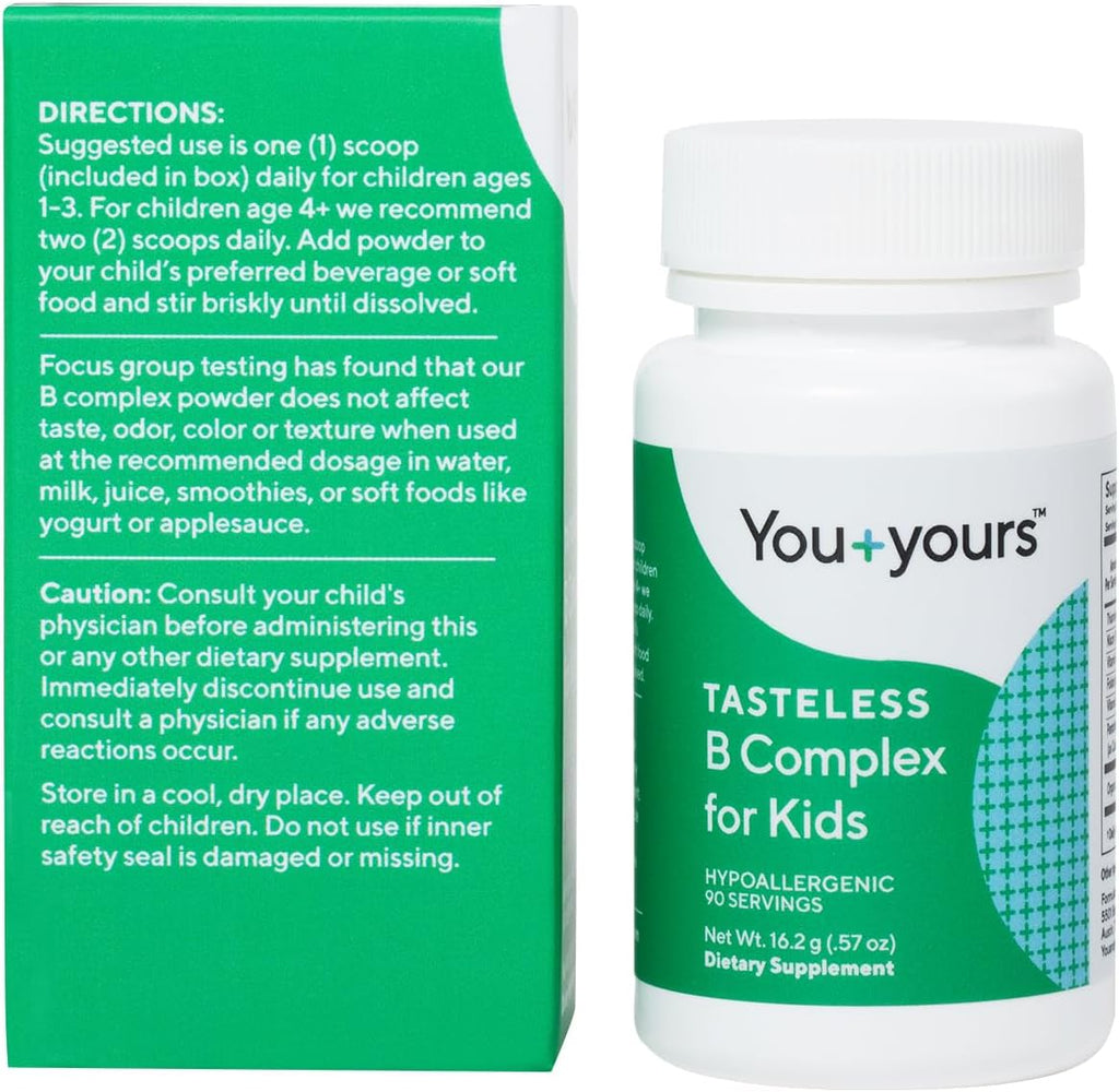 You+yours Complejo B en Polvo Sin Sabor para Niños - B1, B3, B5, B6, Metilfolato y Metil B12