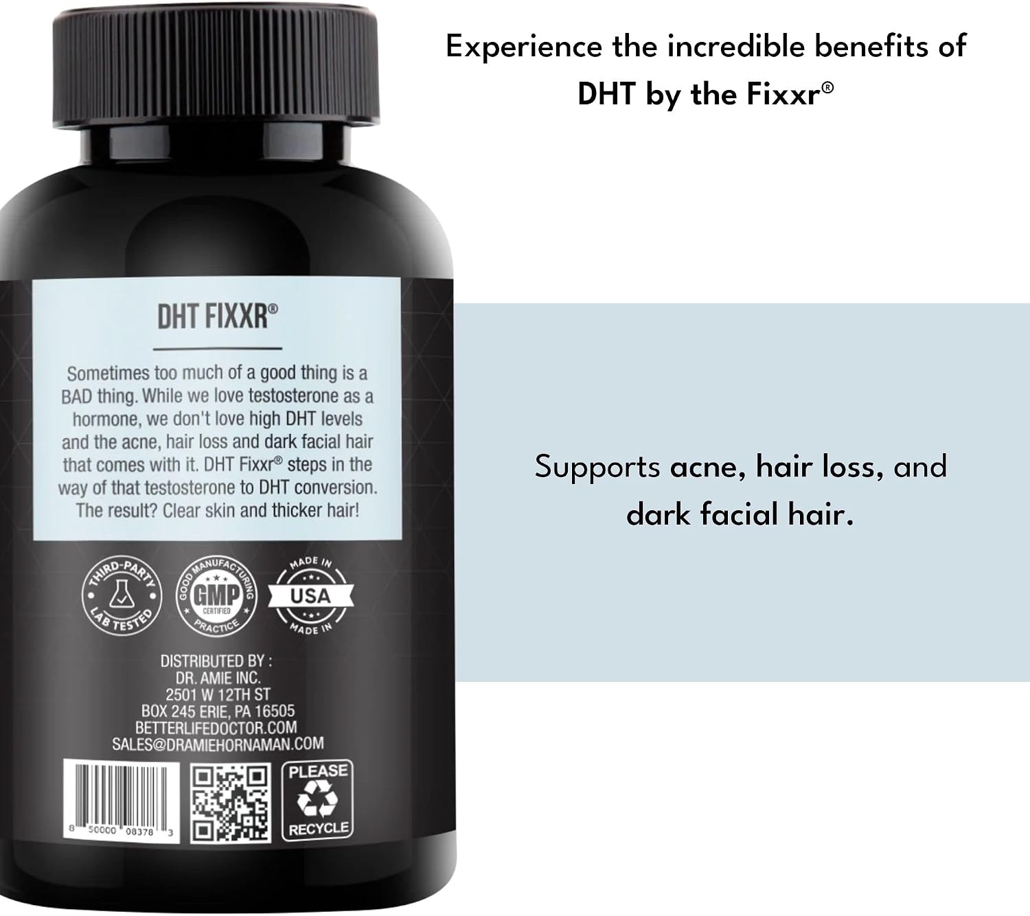 DHT Support de Dr. Amie – con Saw Palmetto y Ortiga – Apoyo para el cabello y el acné – 60 Cápsulas