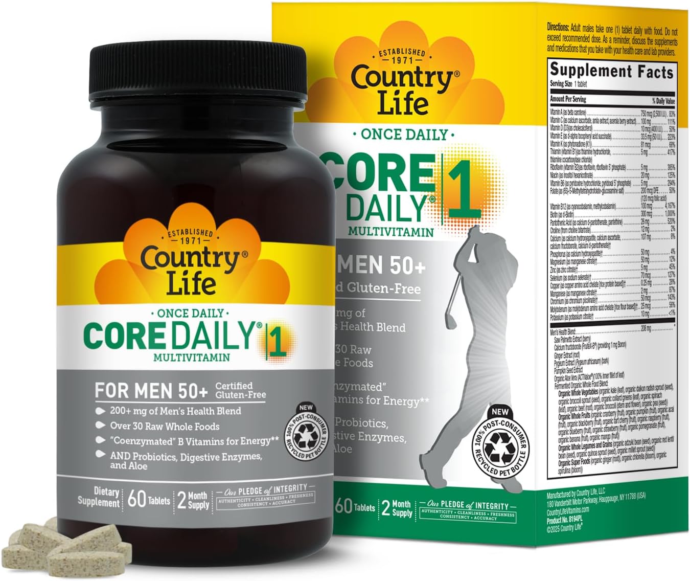 Country Life CORE Daily-1 Multivitamínico para Hombres 50+ - 60 Comprimidos