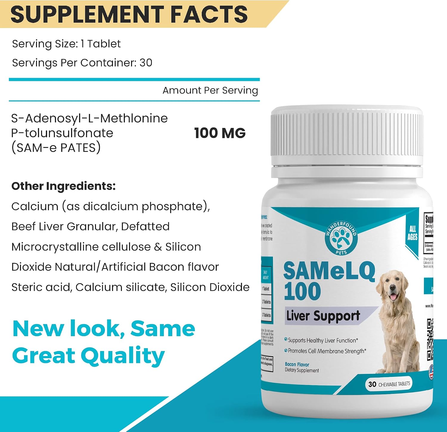 Pawsitive Same 100 - Apoyo Hepático para Perros con SAMe, 60 Comprimidos Masticables Sabor Bacon