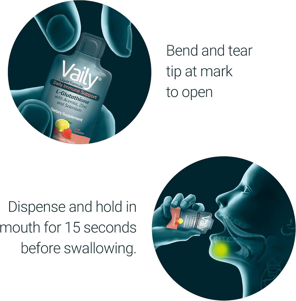 Vaily Suplemento de Apoyo Inmunológico - Glutatión Líquido 860 mg con Vitamina C, Zinc y Selenio - Antioxidante de Alta Potencia - 30 Viales