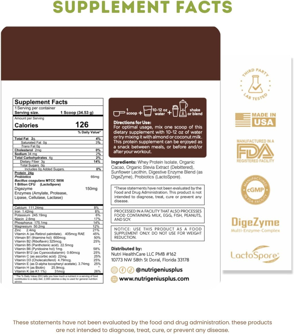 All-in-One Nutrition Whey Protein Isolate with Probiotics, Digestive Enzymes, Vitamins and Minerals, Chocolate, 30 Servings