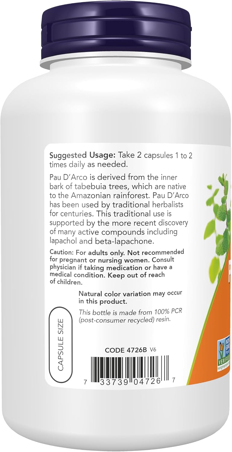 Pau D'Arco (Tabebuia heptaphylla) 500 mg - 250 Cápsulas Veganas
