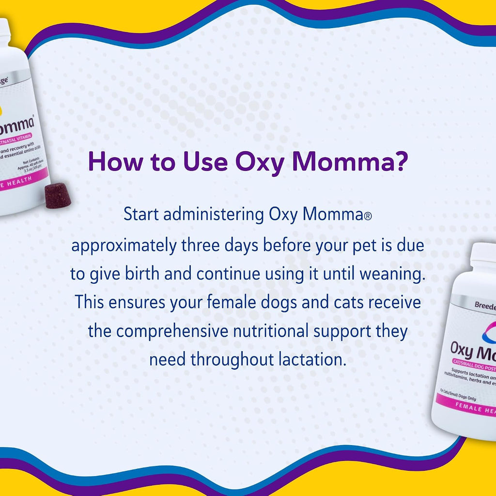 Breeder's Edge Oxy Momma Soft Chews - Suplemento Posnatal para Perras y Gatas Lactantes - 40 unidades