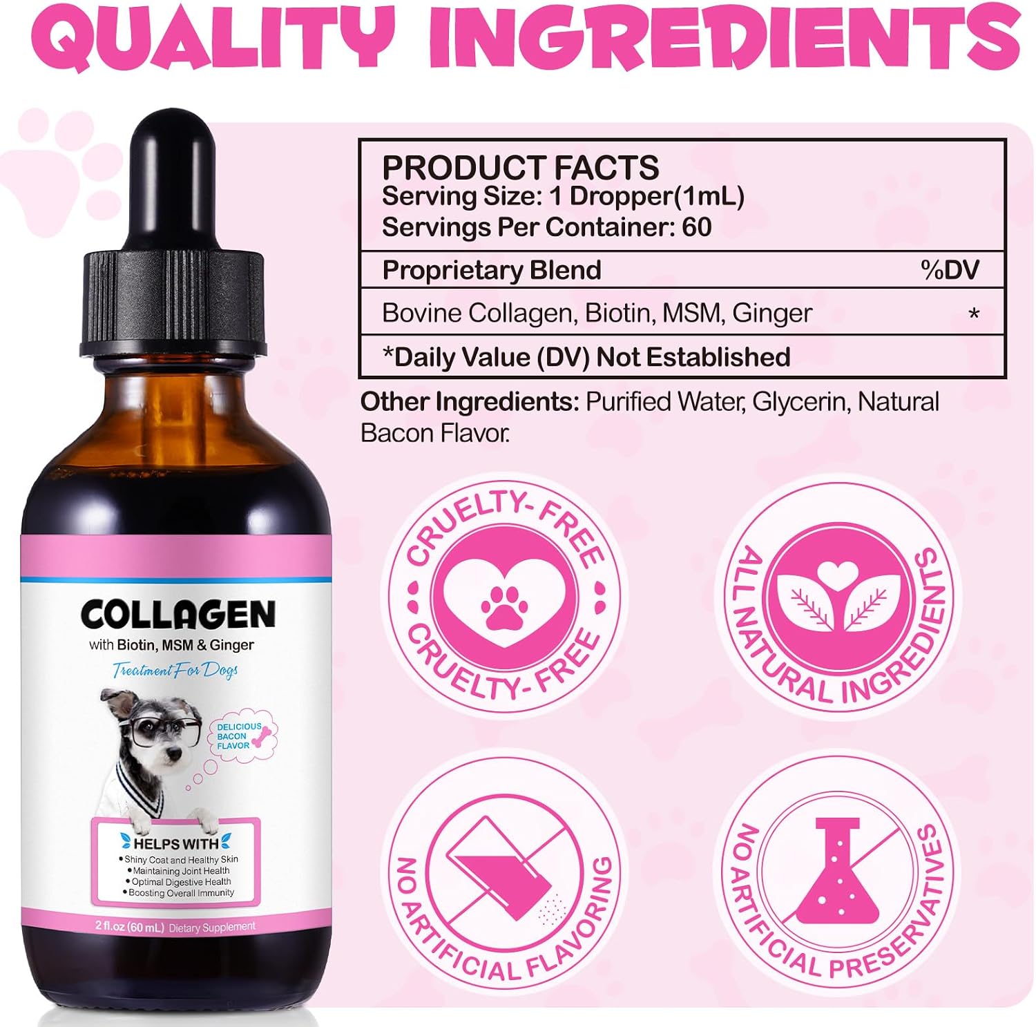 Colágeno Líquido para Perros con Biotina, MSM y Jengibre | Suplemento para Articulaciones, Piel y Digestión 60ml