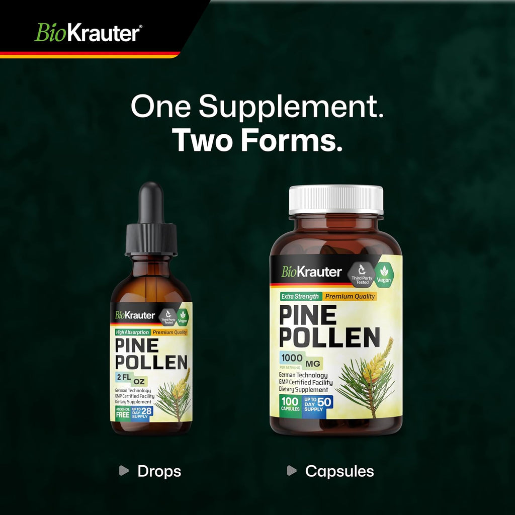 BIO KRAUTER® Polen de Pino para Hombres - Tintura Vegana Pura 685 mg por Dosis, 2 oz - Apoyo Inmunitario y Antioxidante