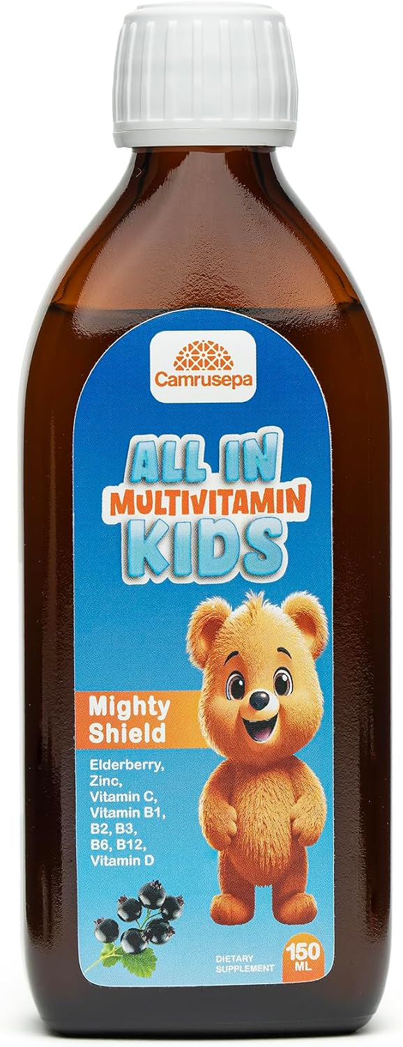 All in Multivitamin Kids Syrup – Black Elderberry Flavored, Inositol, Zinc, Vitamin C, Daily Liquid Multivitamin for Kids Immune, Growth, Appetite, Energy – 150 ml / 5 fl oz