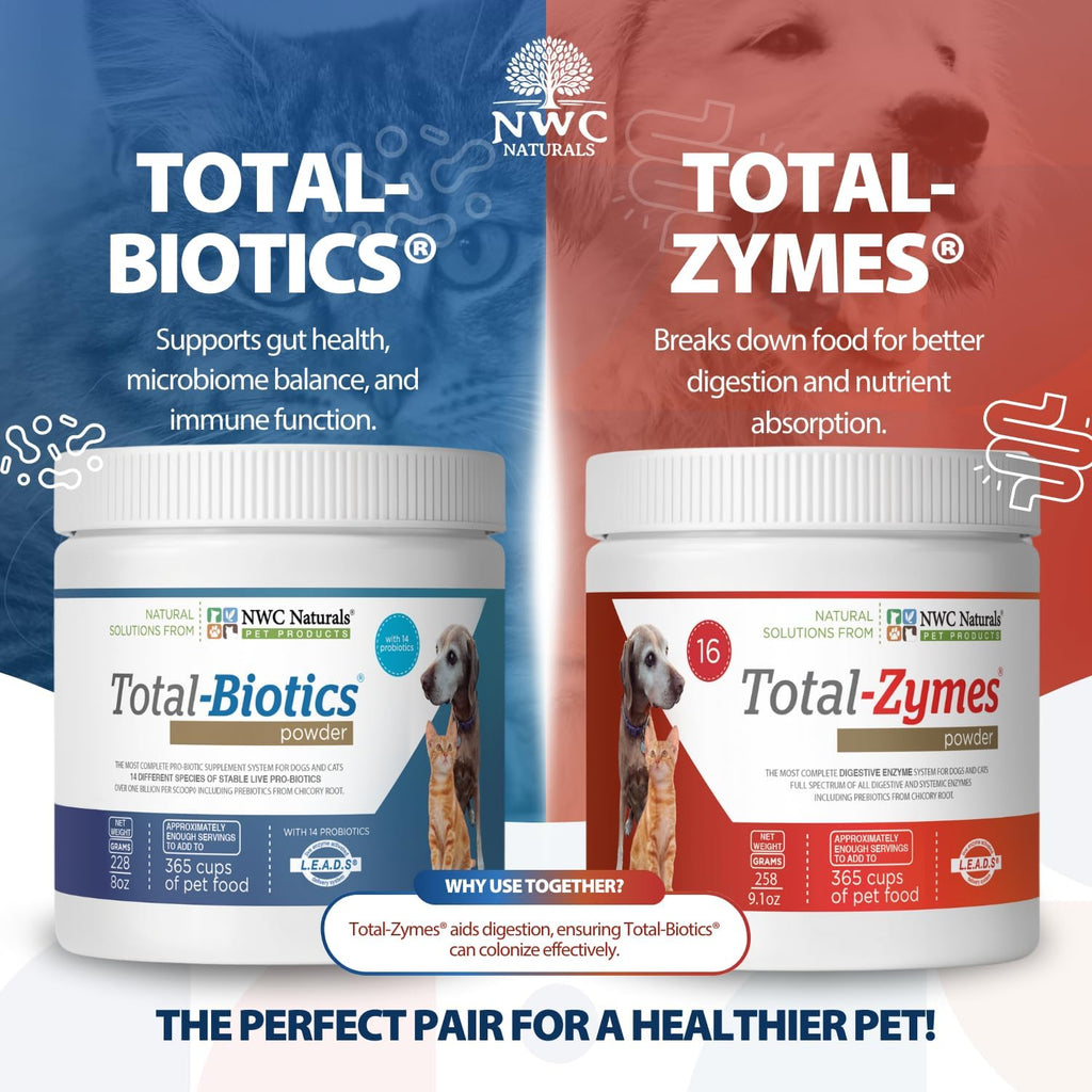 Twin Pack - Probióticos y Enzimas Digestivas para Perros y Gatos: Total-Zymes y Total-Biotics (2x 226 g)