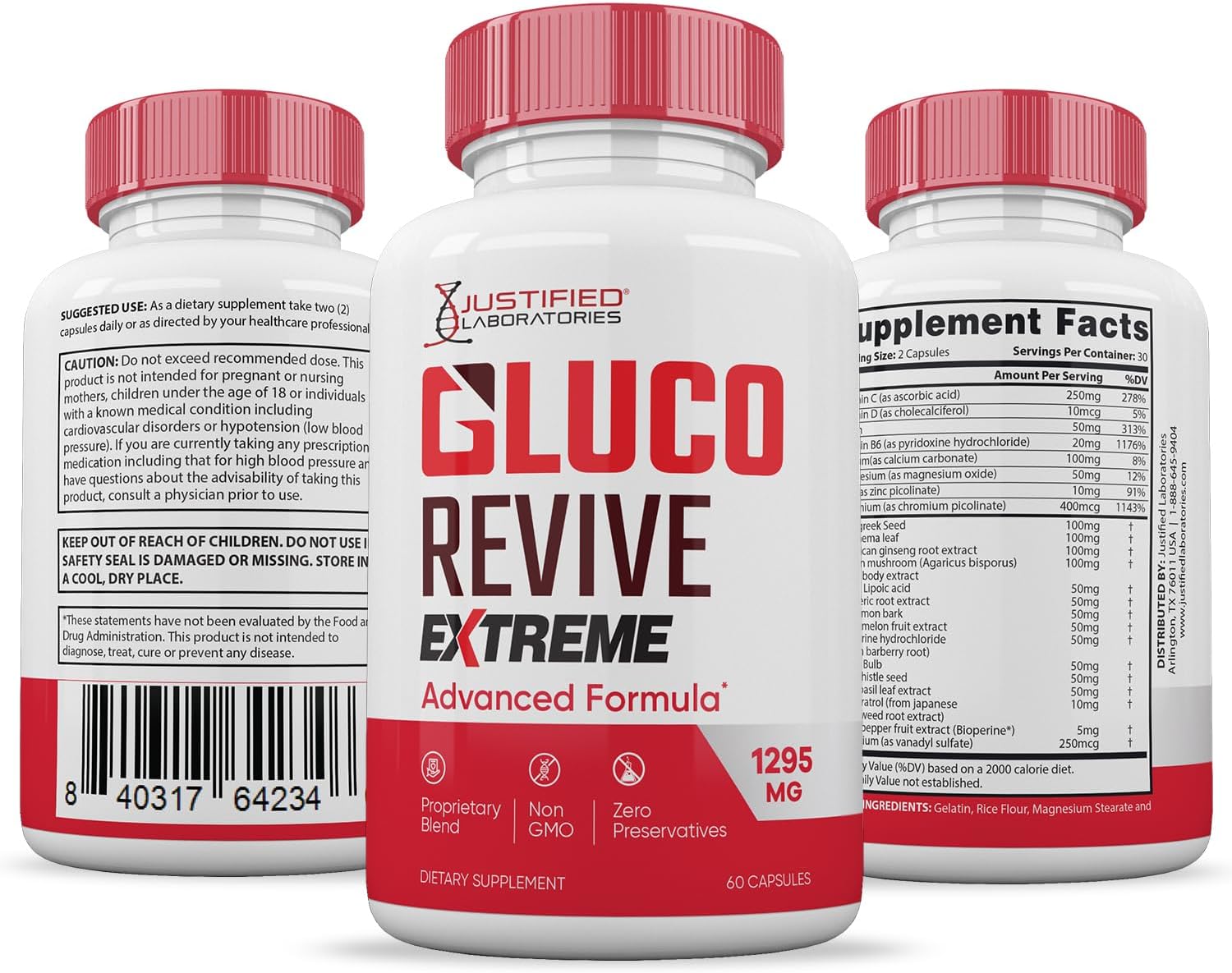 Gluco Revive Extreme 1295mg – Suplemento Herbal (3 Pack, 180 Cápsulas)