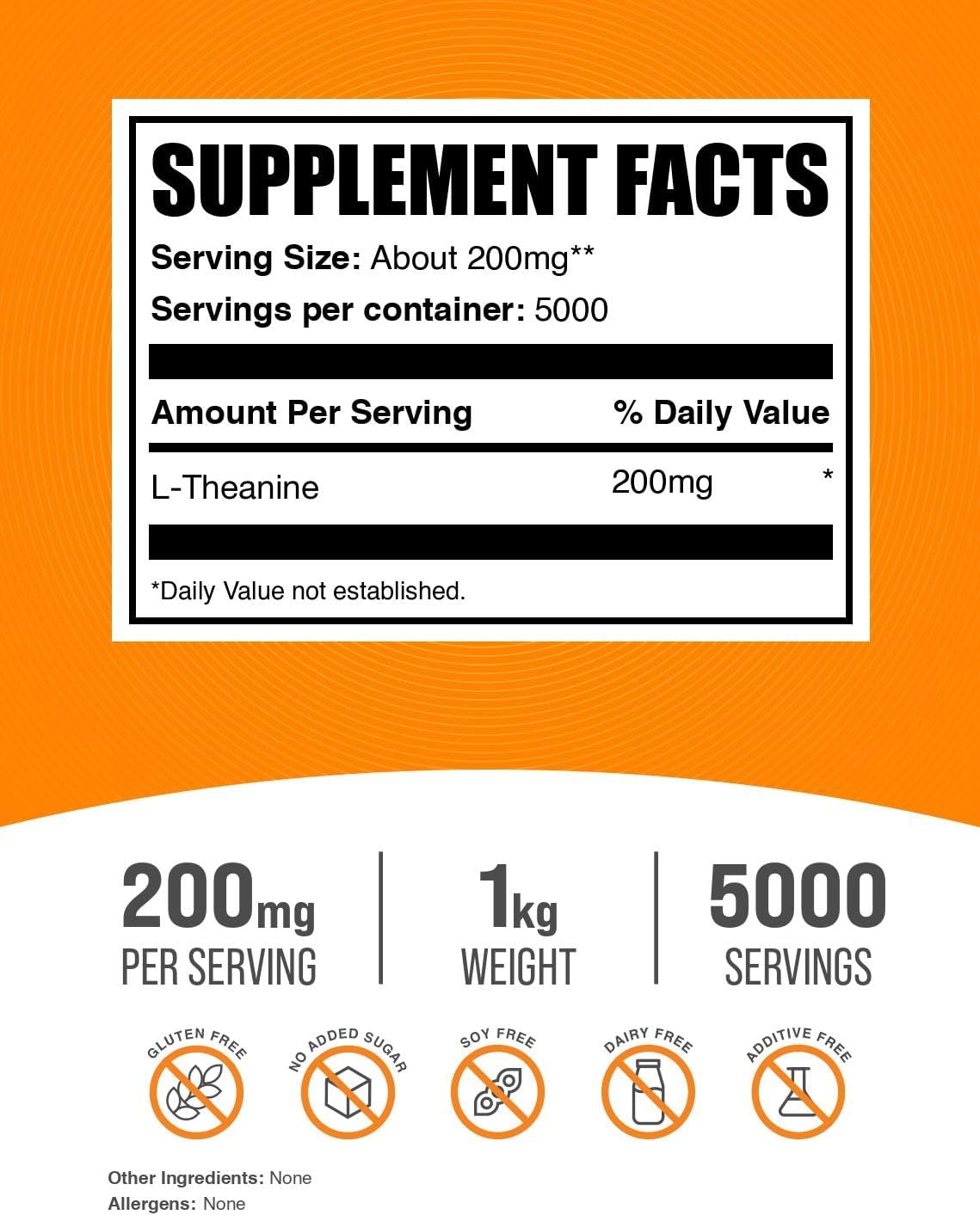 L-Theanine Powder - 1 kg (2.2 lbs) - 200 mg per Serving