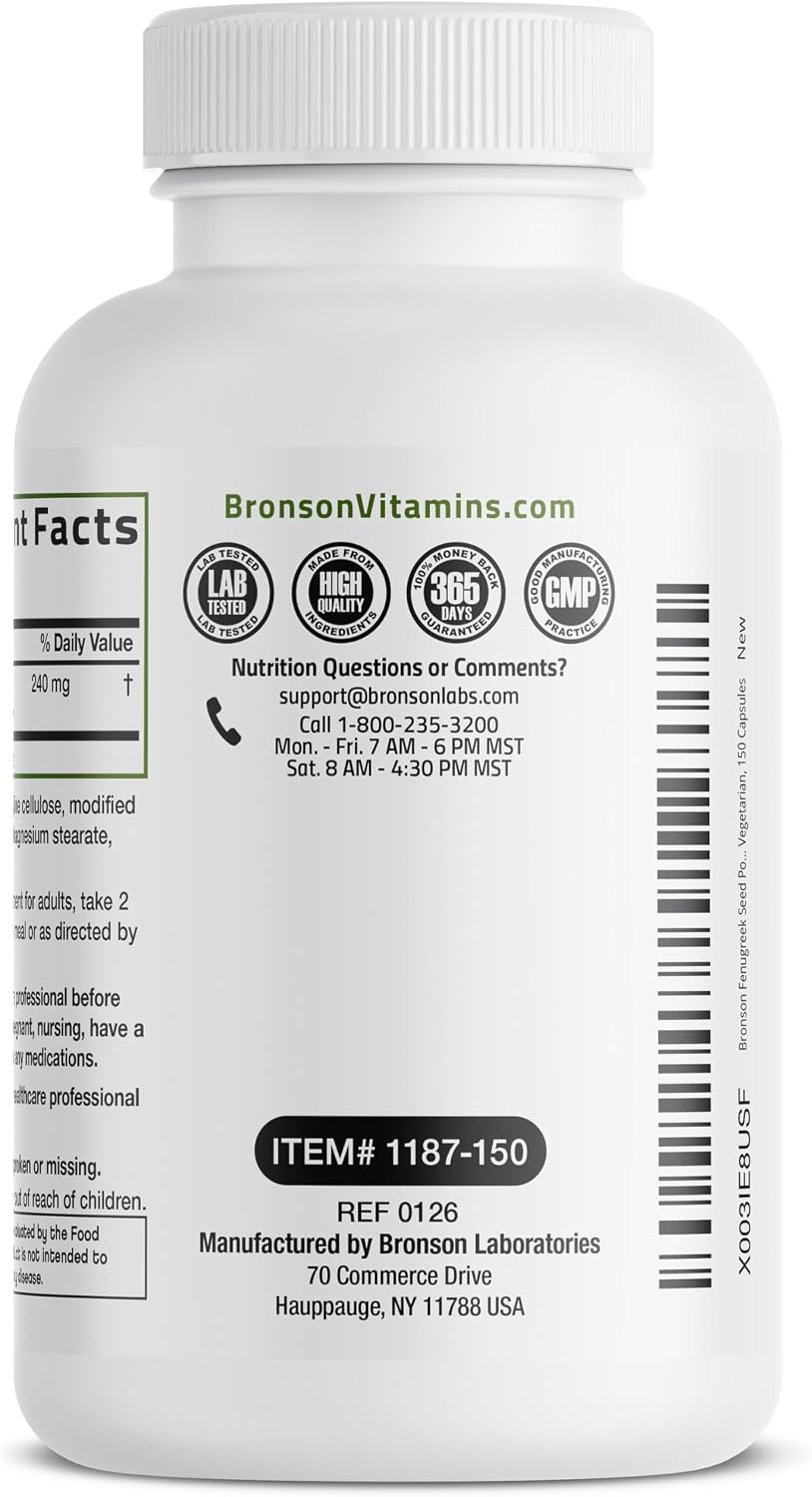 Bronson Fenugreek Seed Powder Capsules Extra Strength, 150 Cápsulas