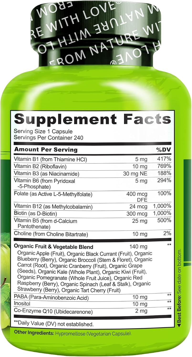 NATURELO Complejo B - 240 Cápsulas Veganas con Metilfolato y CoQ10