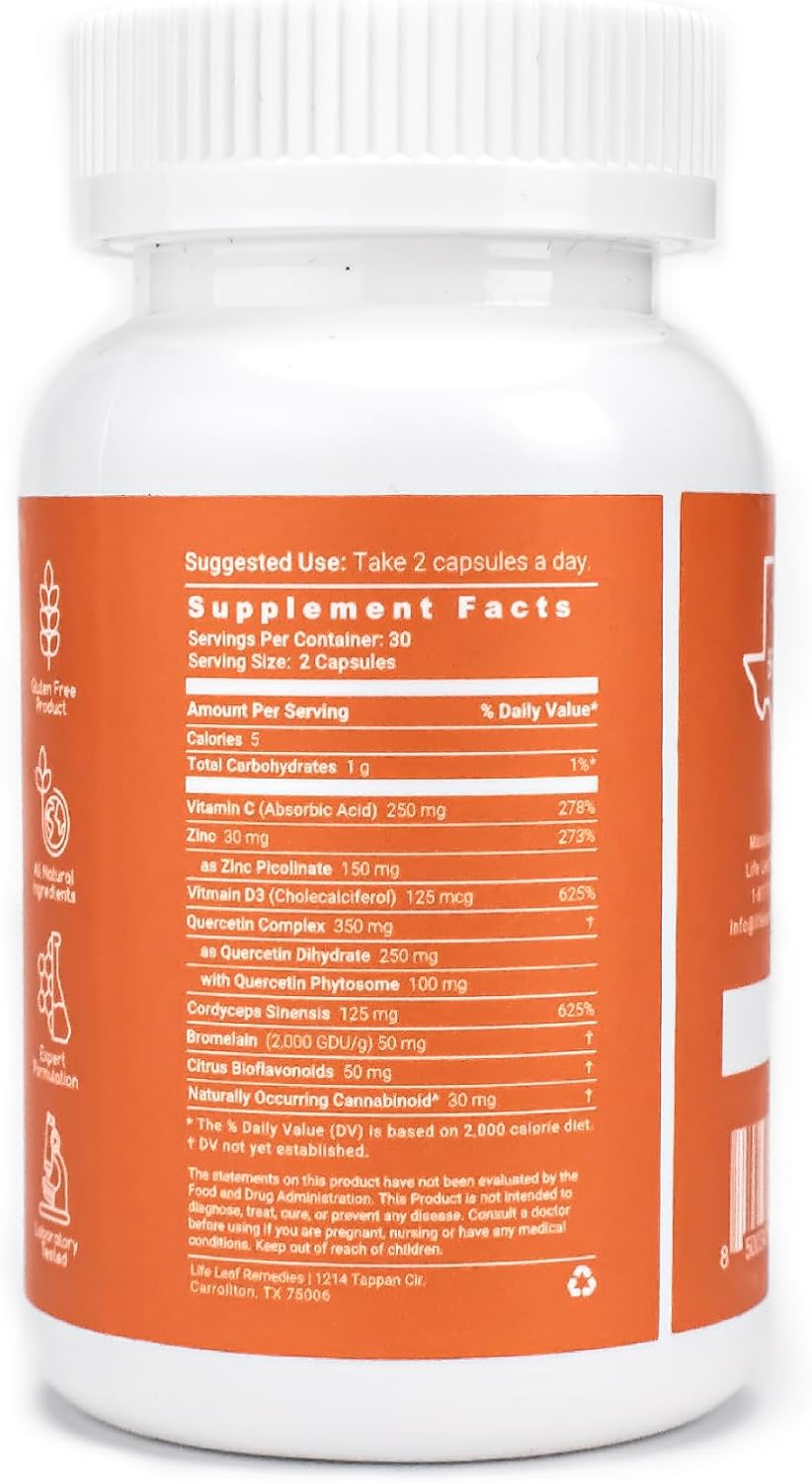 Life Leaf Remedies Immune Armor: Complemento Inmunitario con Vitamina C, D3, Zinc y Quercetina