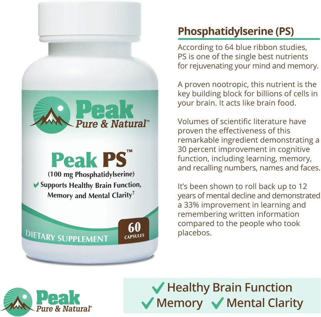 Peak Pure & Natural Peak PS Fosfatidilserina 100 mg - Sin soja - 30 Cápsulas blandas
