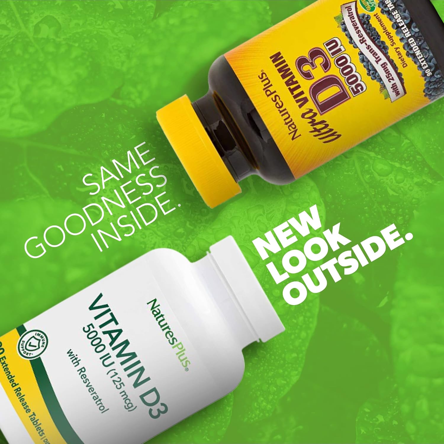 NaturesPlus Vitamina D3 5000 UI + Trans-Resveratrol - Liberación Prolongada - 90 Comprimidos Veganos