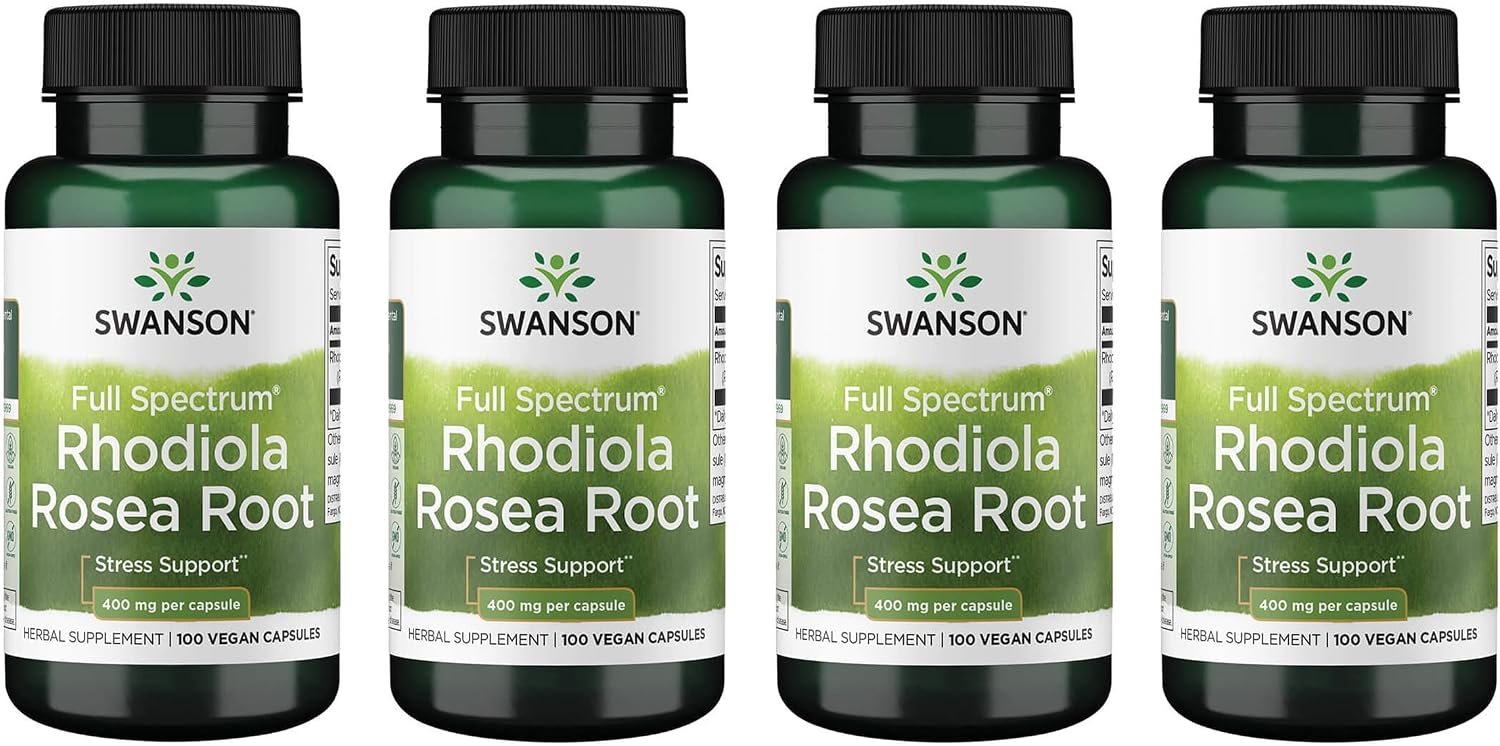 Swanson Rhodiola Rosea Raíz - 400 mg - 100 Cápsulas (4 Envases)
