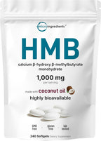HMB 1.000 mg | 240 Cápsulas Blandas con Aceite de Coco | Alta Biodisponibilidad | Suplemento HMB para Hombres y Mujeres | Beta-Hidroxi Beta-Metilbutirato Cálcico | Apoya la Masa Muscular Magra y la Recuperación Muscular