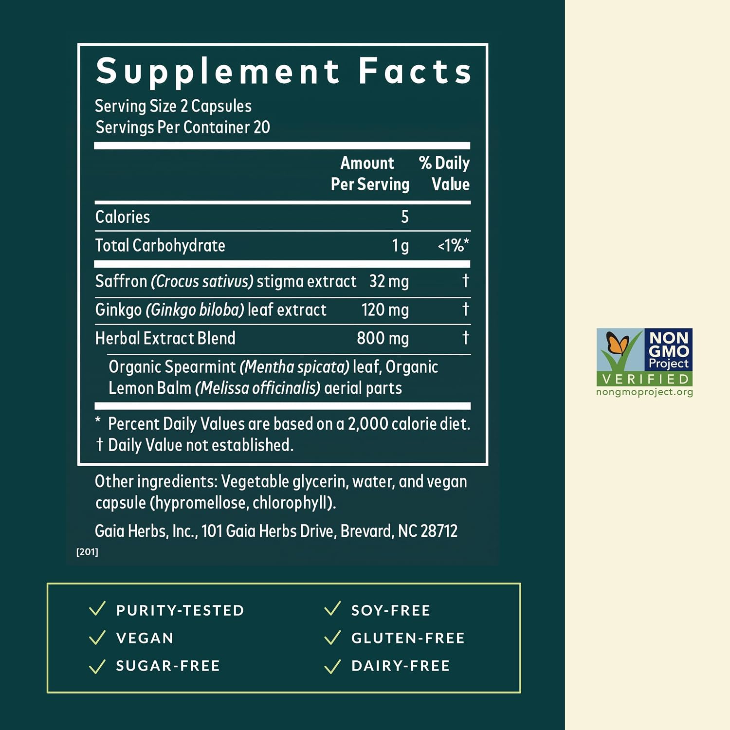 Gaia Herbs Nootropic Focus - Suplemento de concentración con Azafrán, Melisa y Ginkgo - 40 Cápsulas Líquidas