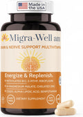 Wellkasa Migra-Well AM: Multivitamínico diario metilado energizante con minerales biodisponibles y antioxidantes para la salud cerebral y nerviosa de mujeres y hombres - Sin hierro (60 cápsulas)