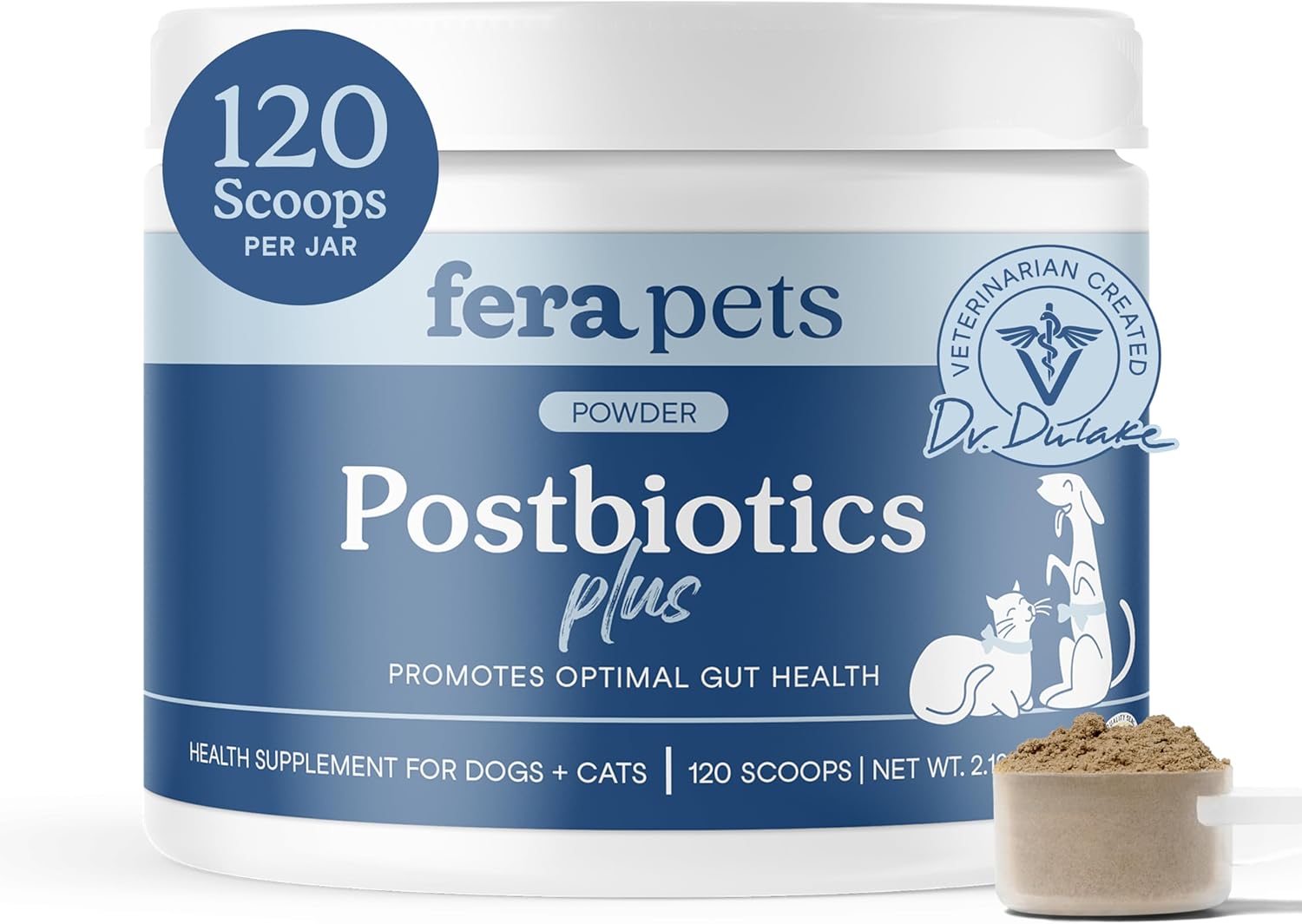 Fera Pets Probióticos Orgánicos para Perros y Gatos con Prebióticos - 12 Cepas, 5B UFC - 60 Dosis