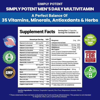 Simply Potent Multivitamínico Diario para – Mayor concentración y enfoque mental: El folato y la vitamina B12 – Image 2